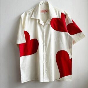 Men's Casual Shirt with Red Hearts